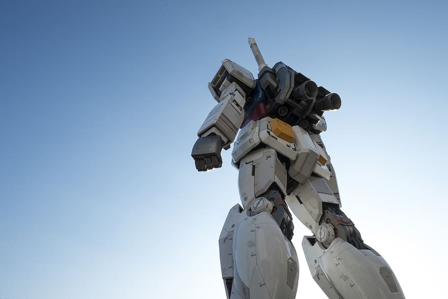 white and red robot statue, toy, gundam statue, japan, tokyo, HD wallpaper