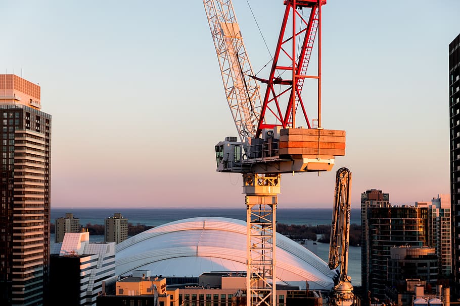 canada, toronto, 101 peter st, city, crane, skyline, sunset HD wallpaper