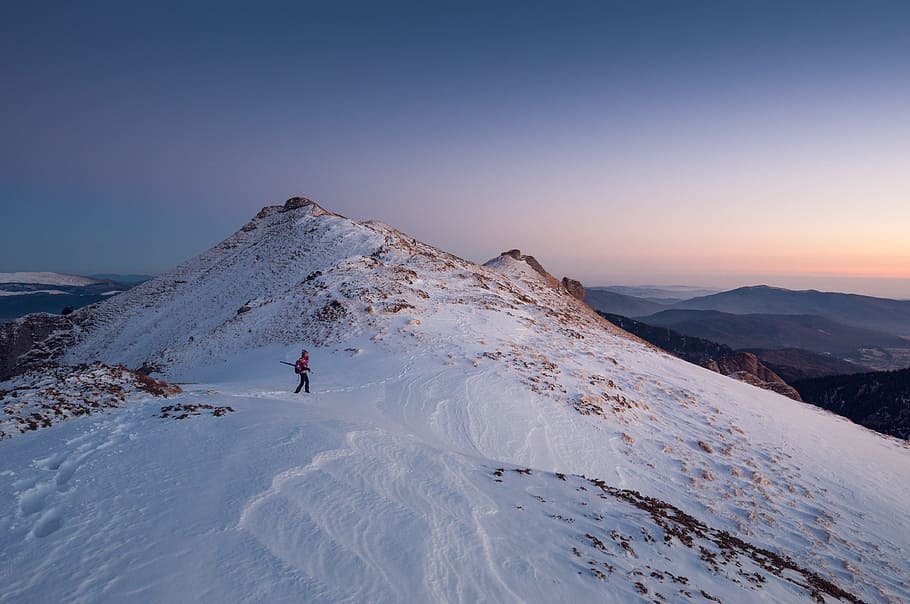 snow covered mountain photo, snow capped, mountain top, summit HD wallpaper