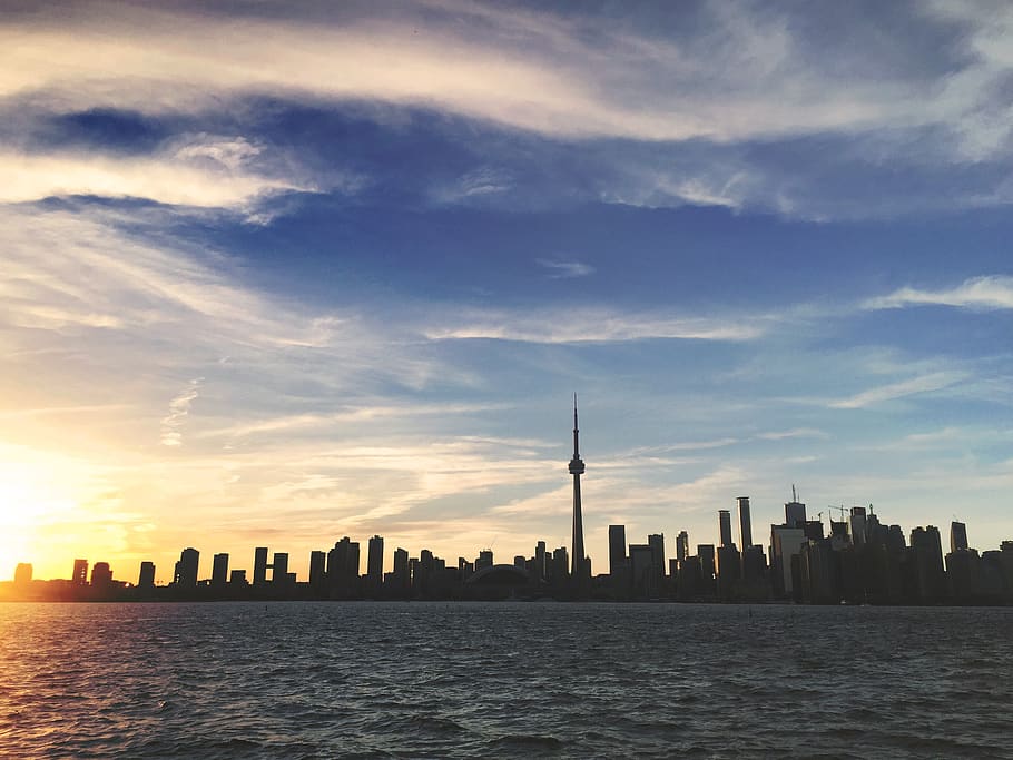 toronto, canada, skyline, views, city, sunset, built structure HD wallpaper