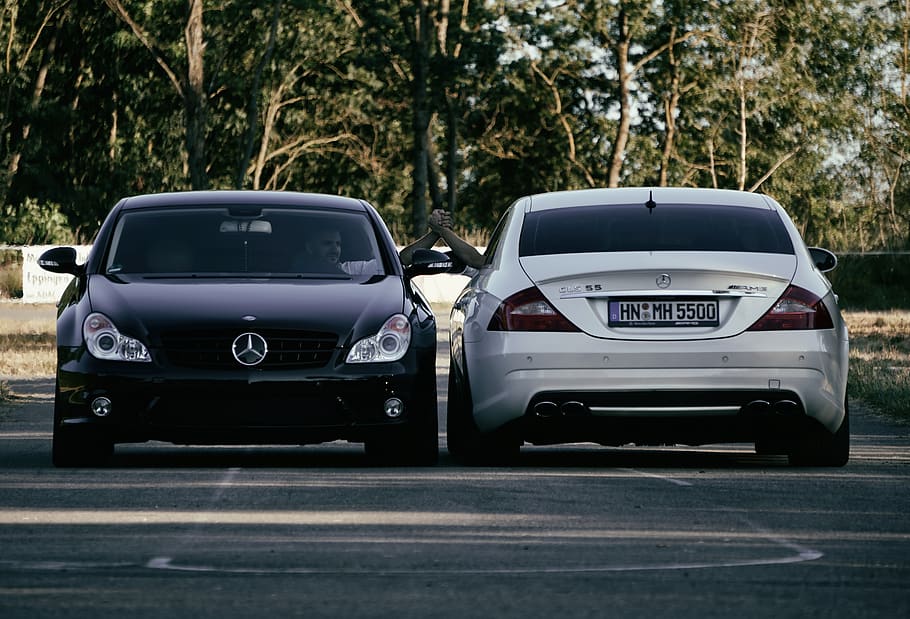 two black and white vehicles, car, germany, automobile, sports car HD wallpaper