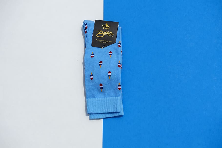folded blue sock, socks, rocks, accessories, blue and white, product shot, HD wallpaper