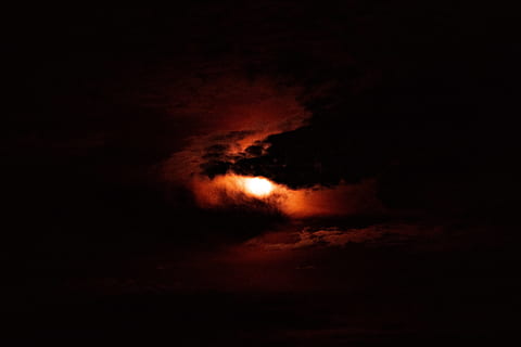 full moon covering cloud, sky, night, glow, red, orange, dark HD wallpaper