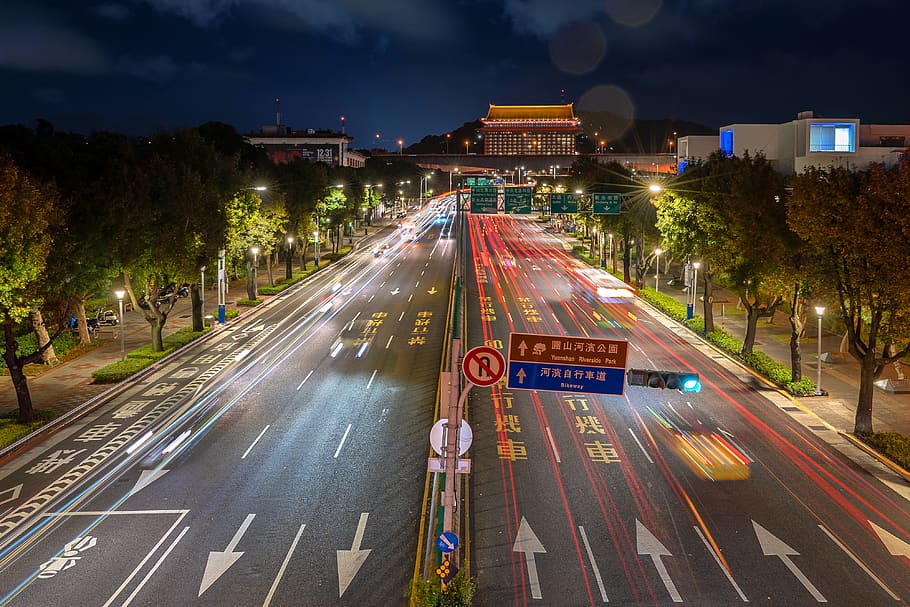 vehicles on road at night, tarmac, asphalt, way, highway, taipei HD wallpaper