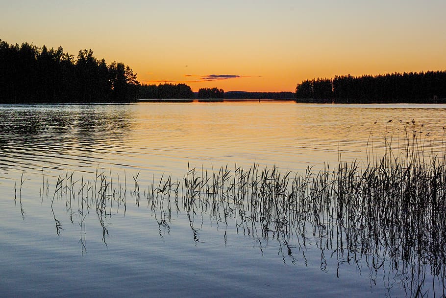sunset, lake, mirror, landscape, water, surface, sky, reflection HD wallpaper