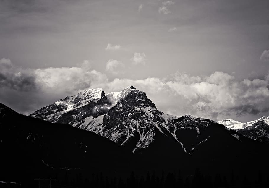 canada, banff, mountains, dom, light, wild, black and white HD wallpaper