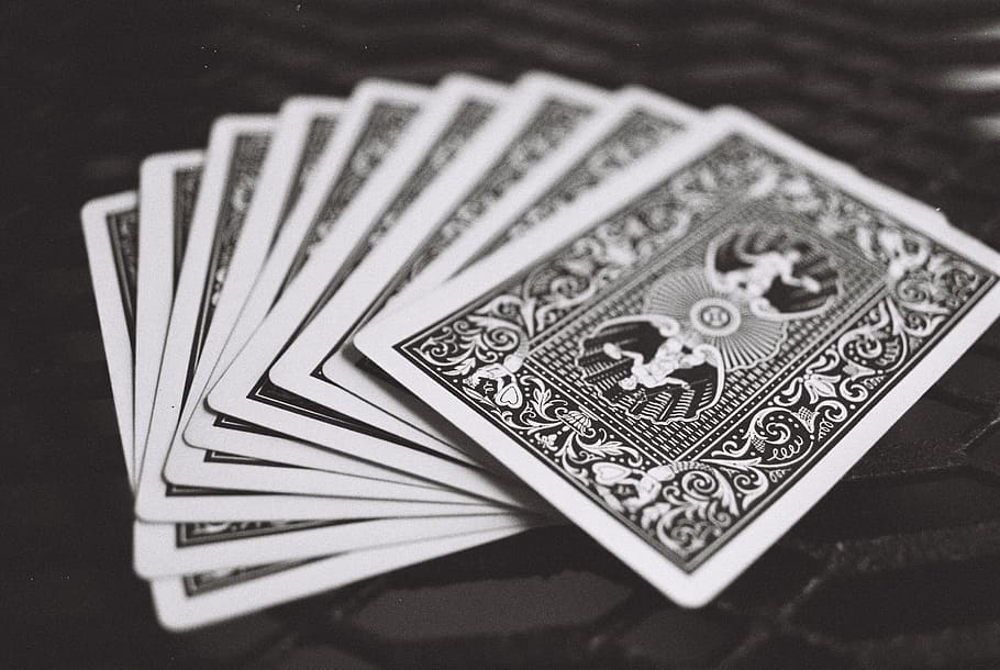 black playing cards on black surface, close-up, luck, arts culture and entertainment HD wallpaper