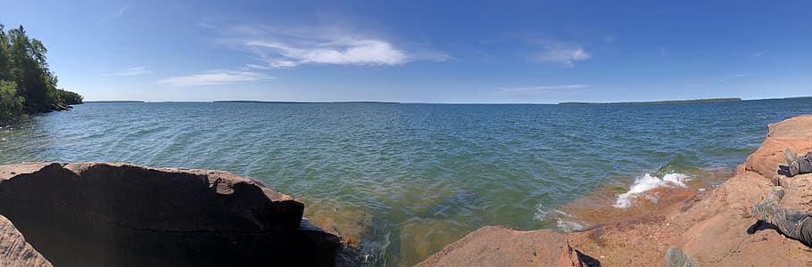 lake superior, water, rock, sea, scenics - nature, solid, rock - object HD wallpaper