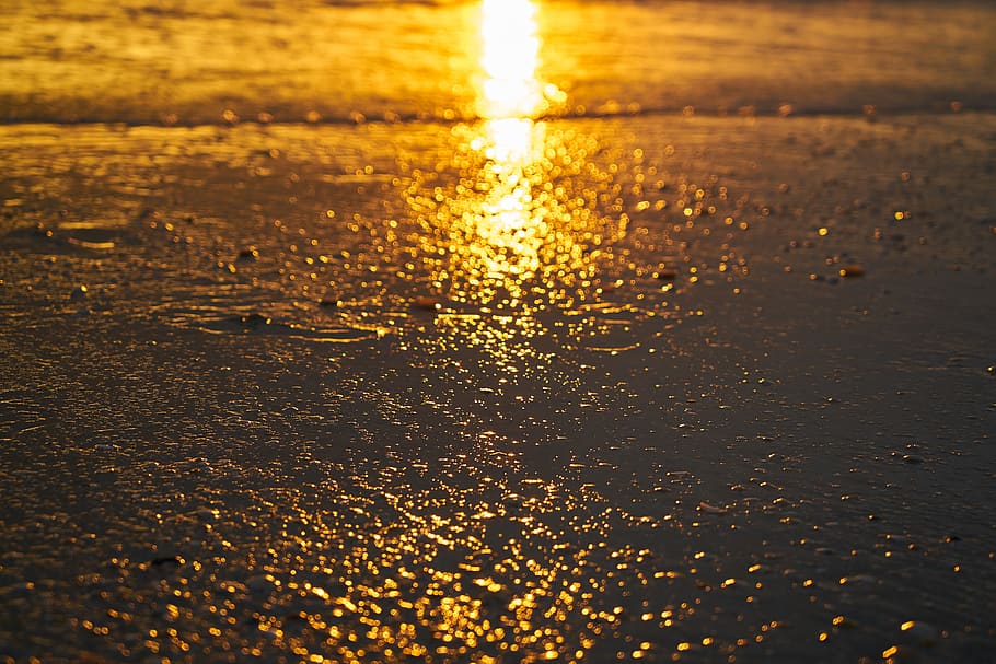 solar, beach, light, marine, sunset, landscape, sky, reflection HD wallpaper