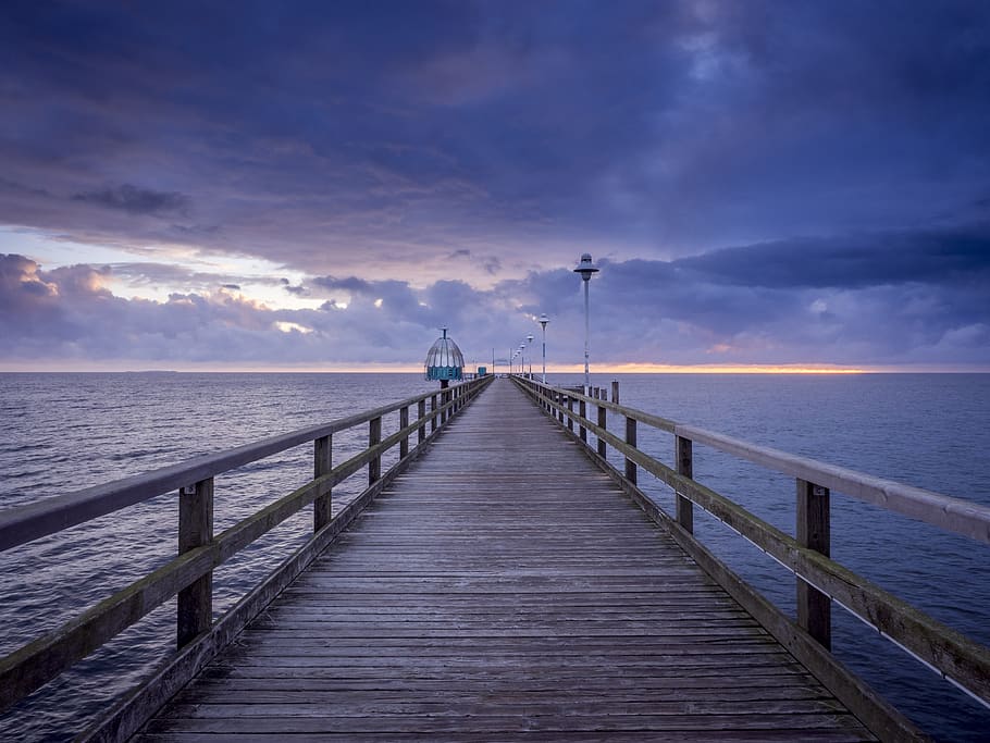 Dock Near Body of Water, architecture, Baltic Sea, beach, blue hour