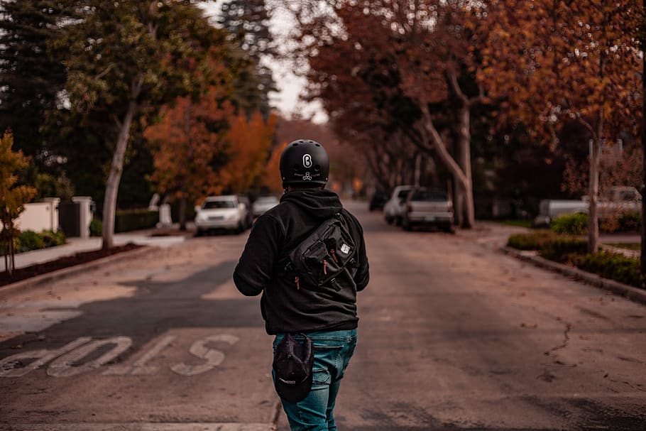 Person Standing on Road, alone, back view, daylight, man, street HD wallpaper