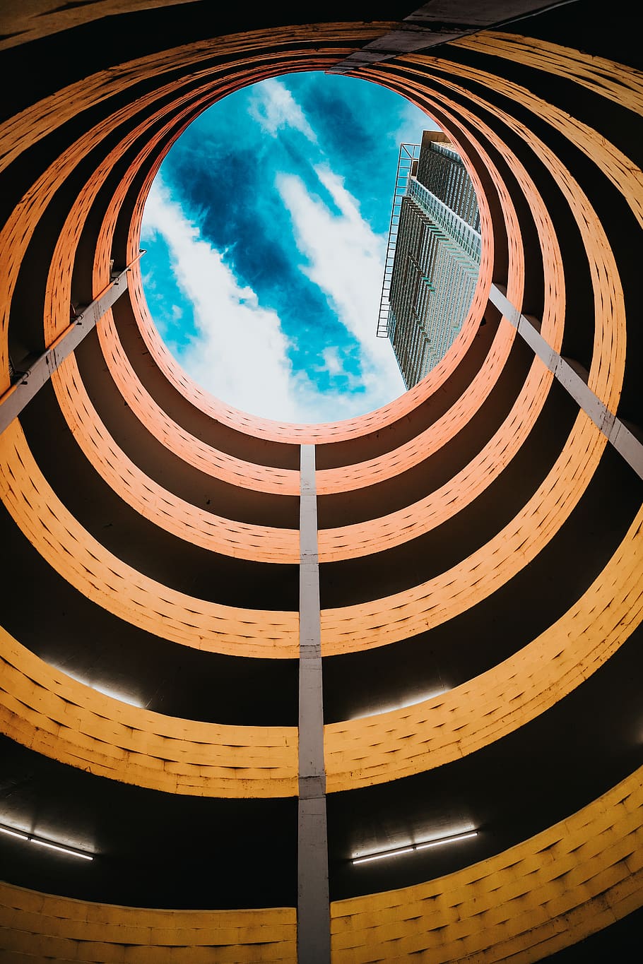 brown concrete building, staircase, spiral, united states, los angeles HD wallpaper