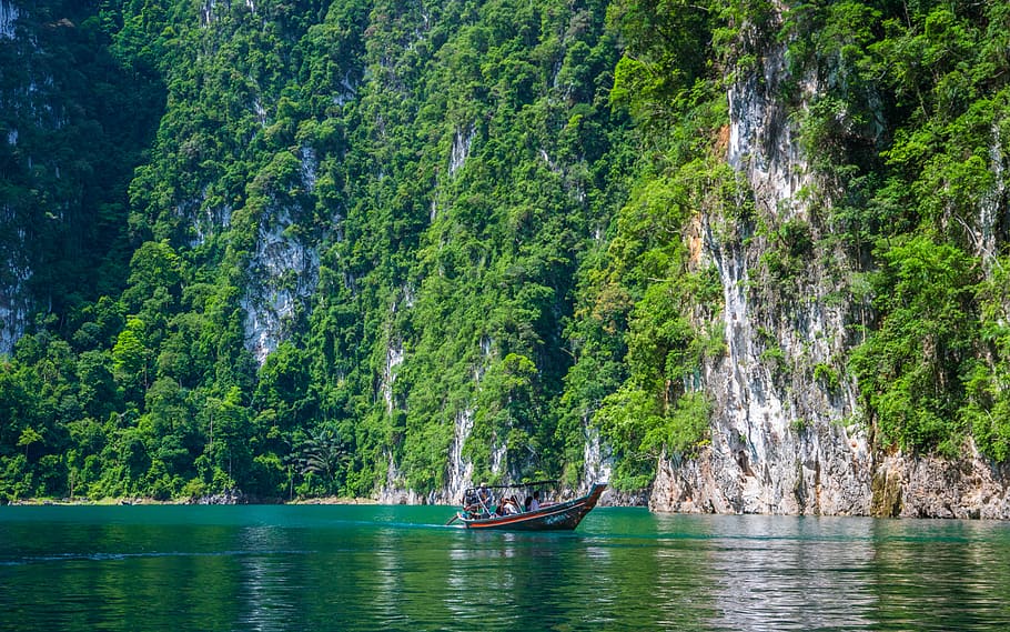 thailand, khlong sok, khao sok national park, boat, lake, nature, HD wallpaper