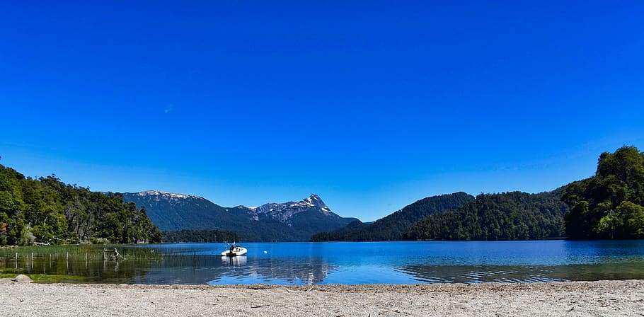argentina, lago espejo, snow, forest, boat, beach, patagonia, HD wallpaper