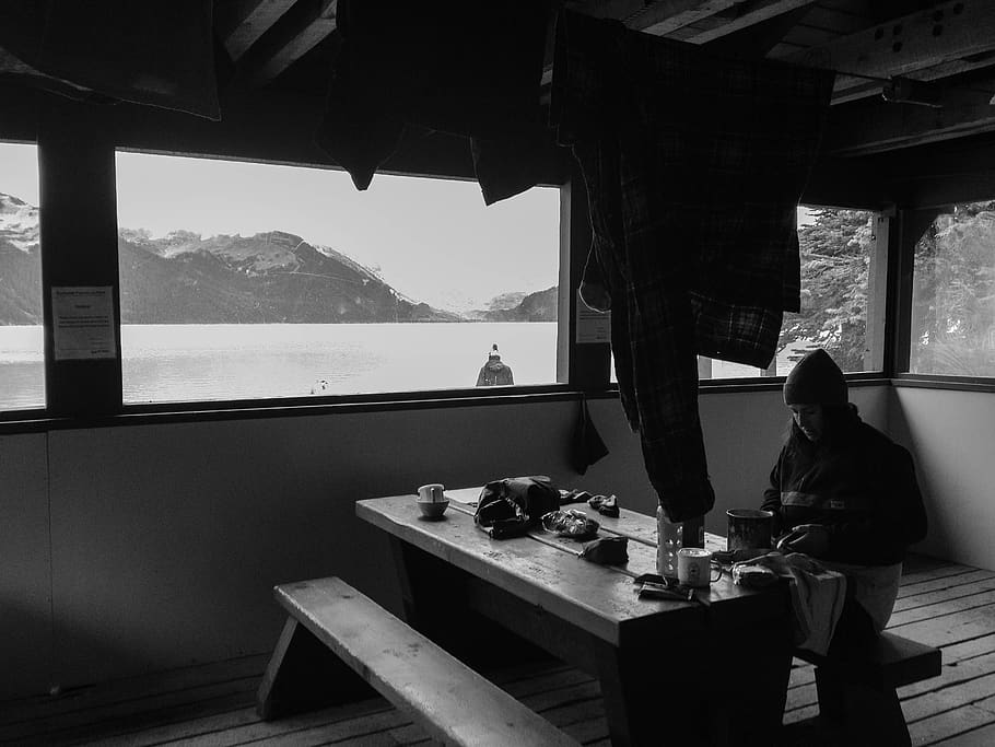 water, one person, real people, indoors, window, mountain, day HD wallpaper
