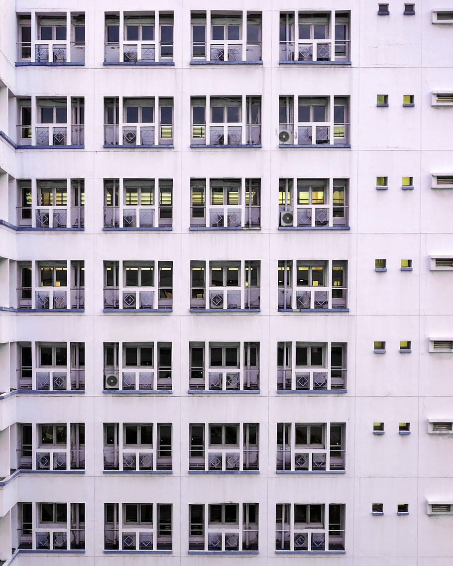 white and black painted concrete building, window, facade, architecture HD wallpaper
