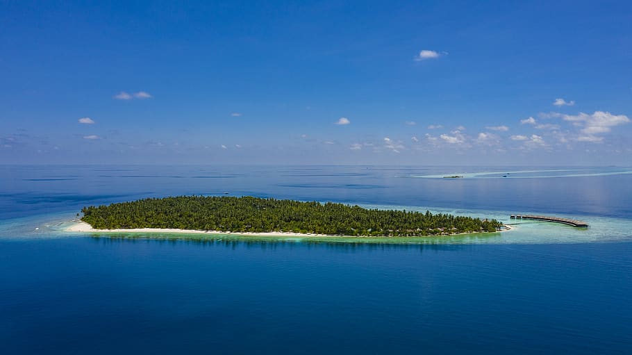 islet surround by water, land, nature, outdoors, shoreline, ocean HD wallpaper