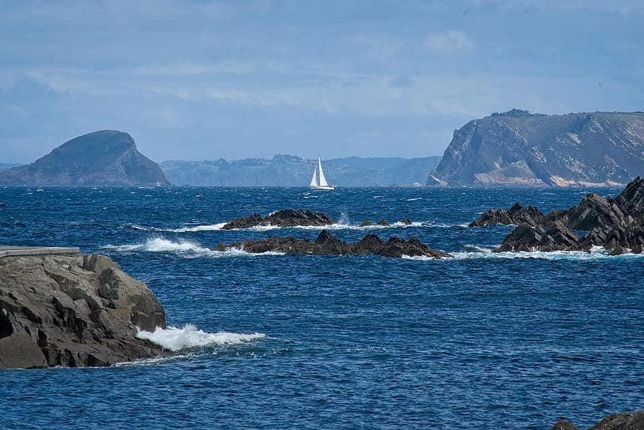 blue, coast, sail, rocks, summer, sea, water, scenics - nature HD wallpaper
