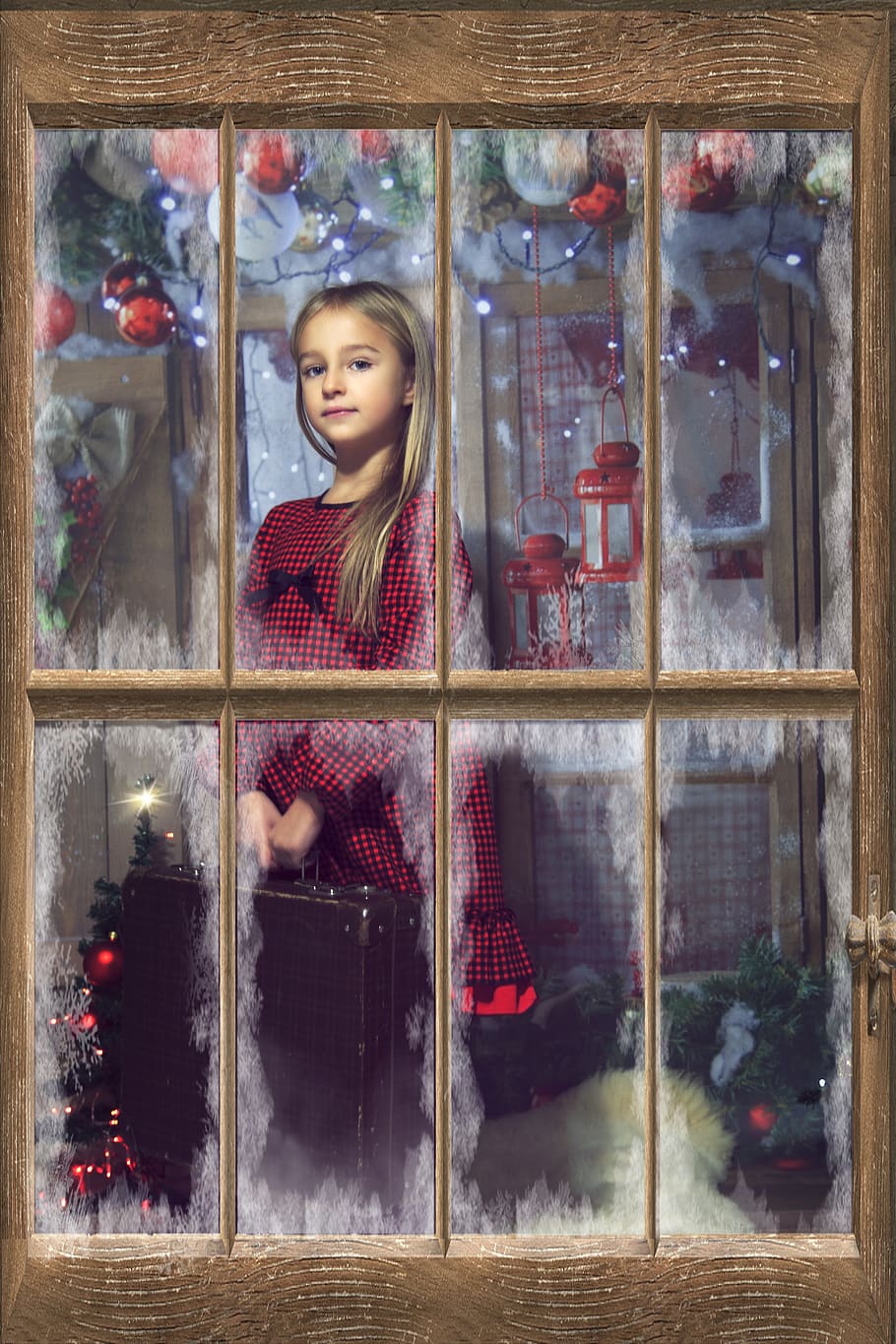 frame, window, portrait, pane, the little girl, character, man HD wallpaper