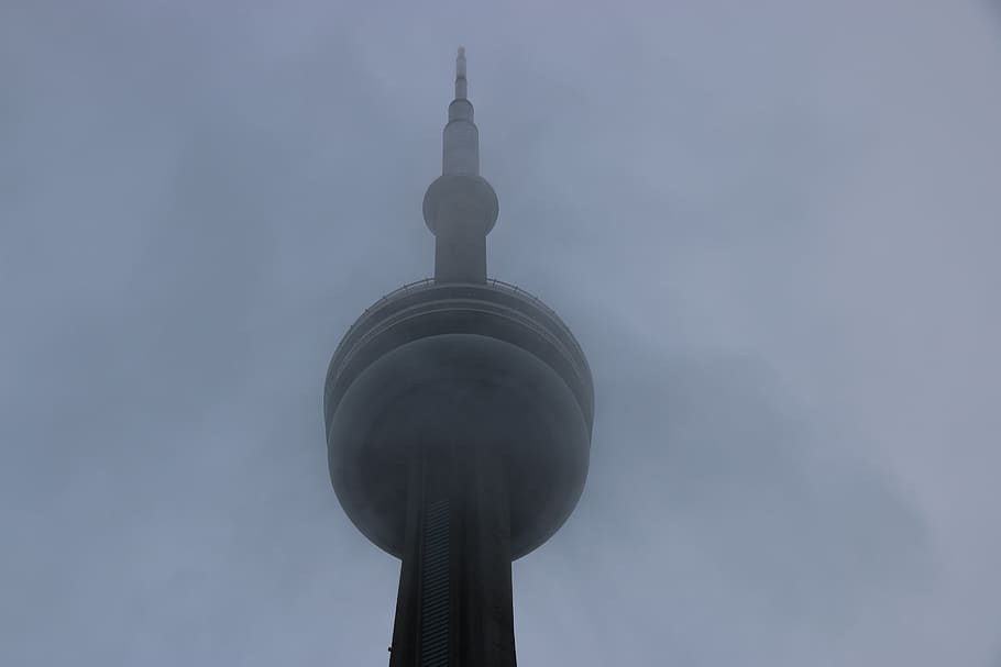 toronto, cn tower, canada, cntower, fog, skyscraper, cloud HD wallpaper