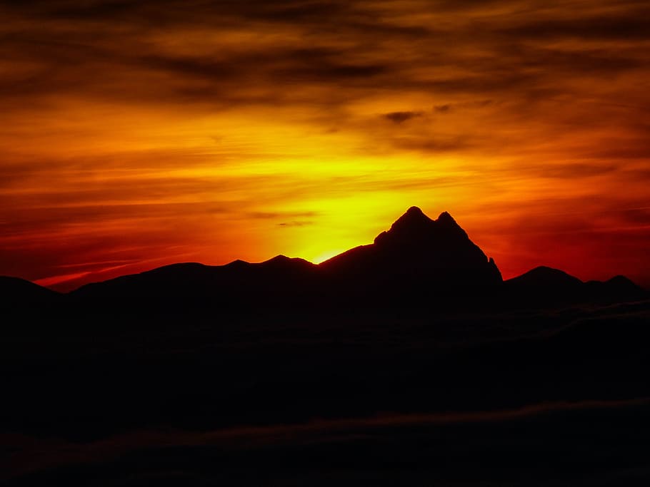 Photo of Sunset, clouds, dark, dawn, landscape, mountains, nature HD wallpaper
