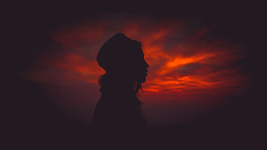 orange, sky, feel, dark, silhouette, girl, love, sunset, wallpaper HD wallpaper