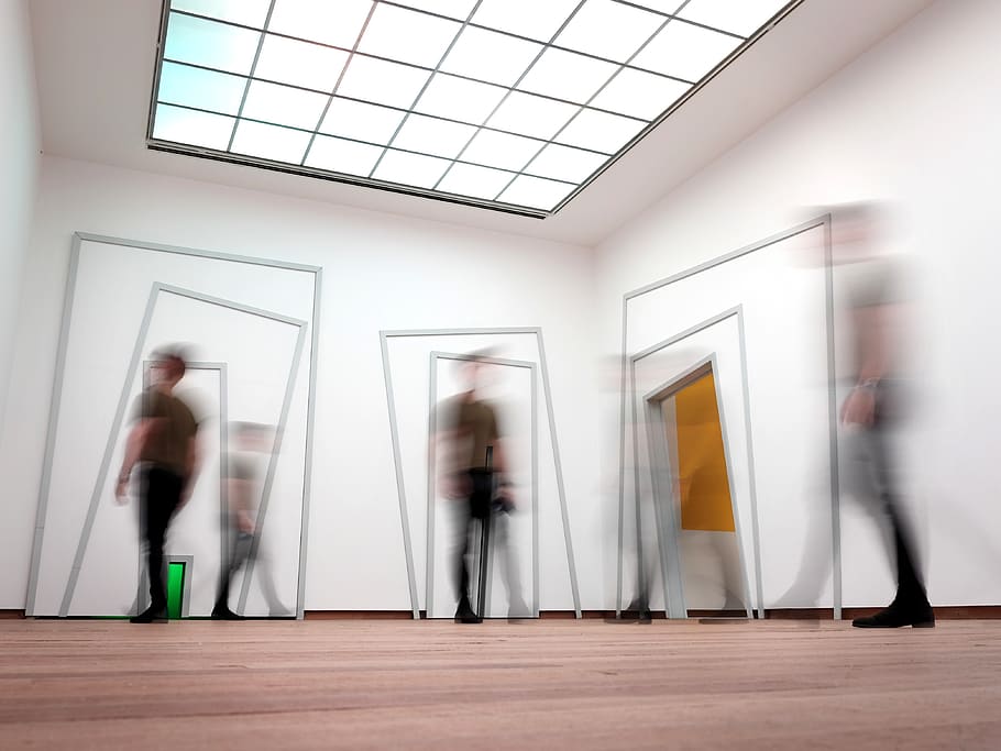 people standing inside room, person, window, architecture, building HD wallpaper