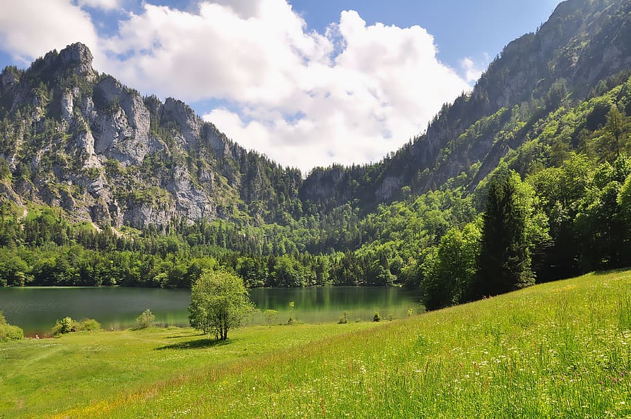 nature, landscape, mountains, lake, bergsee, spring landscape HD wallpaper