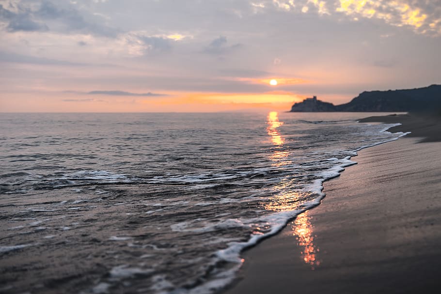 sunset, toscana, water, beach, sea, italia, tuscany, sky, beauty in nature HD wallpaper