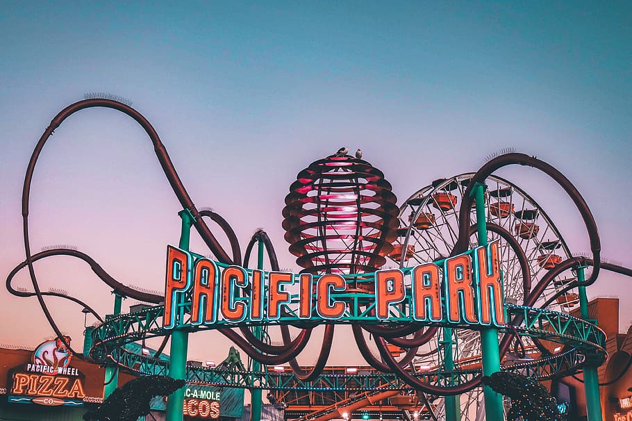 Pacific Park signage, united states, santa monica pier, arch HD wallpaper