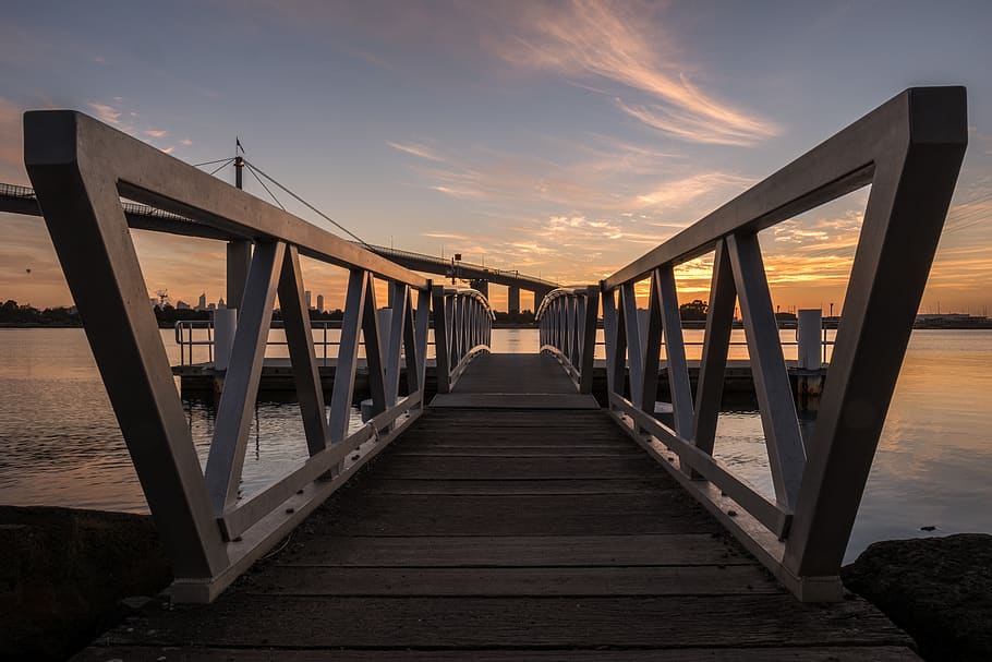 australia, spotswood, pier, the punt, west gate bridge, sunrise, HD wallpaper