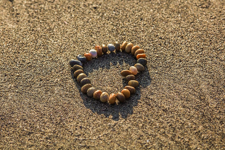 Brown and Grey Stone Formed Heart on Sand, pebbles, shape, stones HD wallpaper