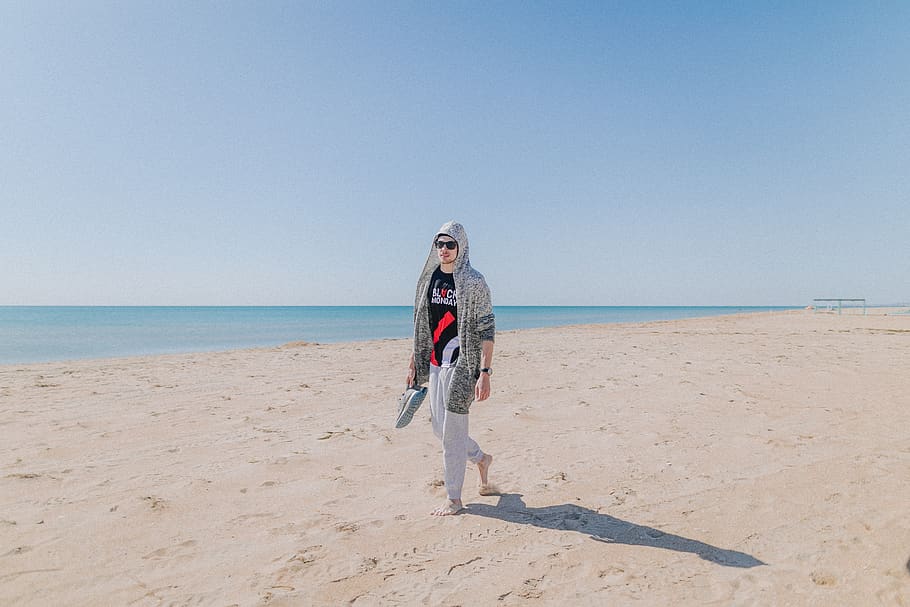 sea, anapa, guy, model, beach, sky, land, full length, water HD wallpaper