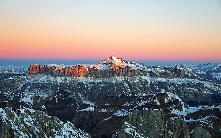 View of Snow Covered Mountain during Sunset, adventure, alps HD wallpaper