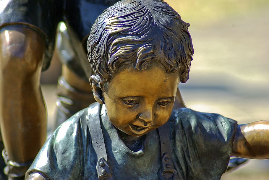 sculpture detail, stature, bronze, boy, statue, figure, fort smith