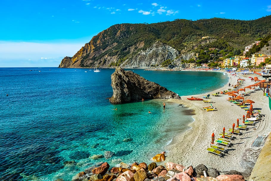 seashore, beach, travel, water, monterosso al mare, cinque terre, HD wallpaper