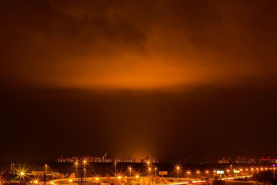 sunset, nature, construction, winter, cold, industry, industrial HD wallpaper