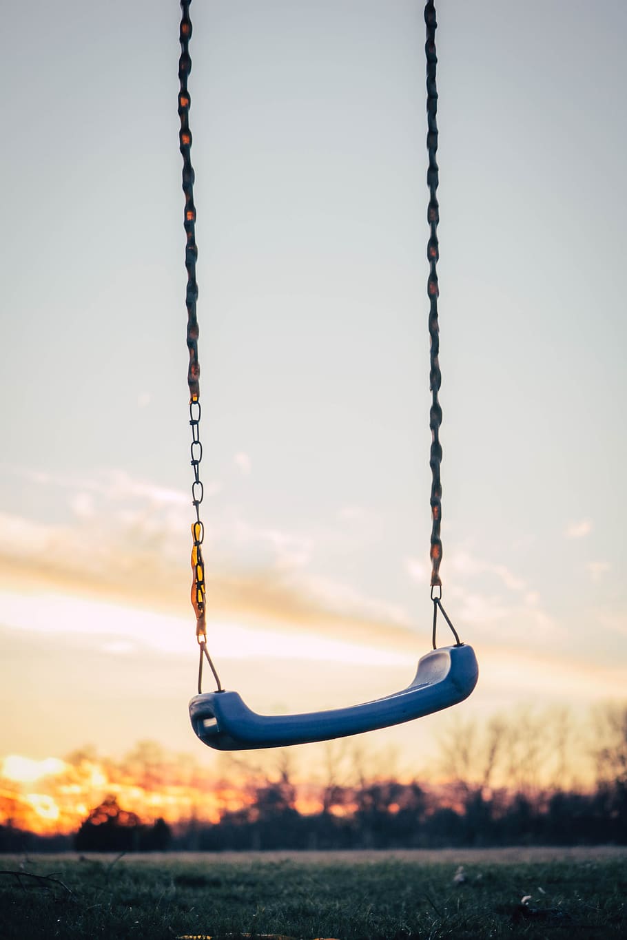 playground, swing, sit, chain, sunset, clouds, sky, nature HD wallpaper