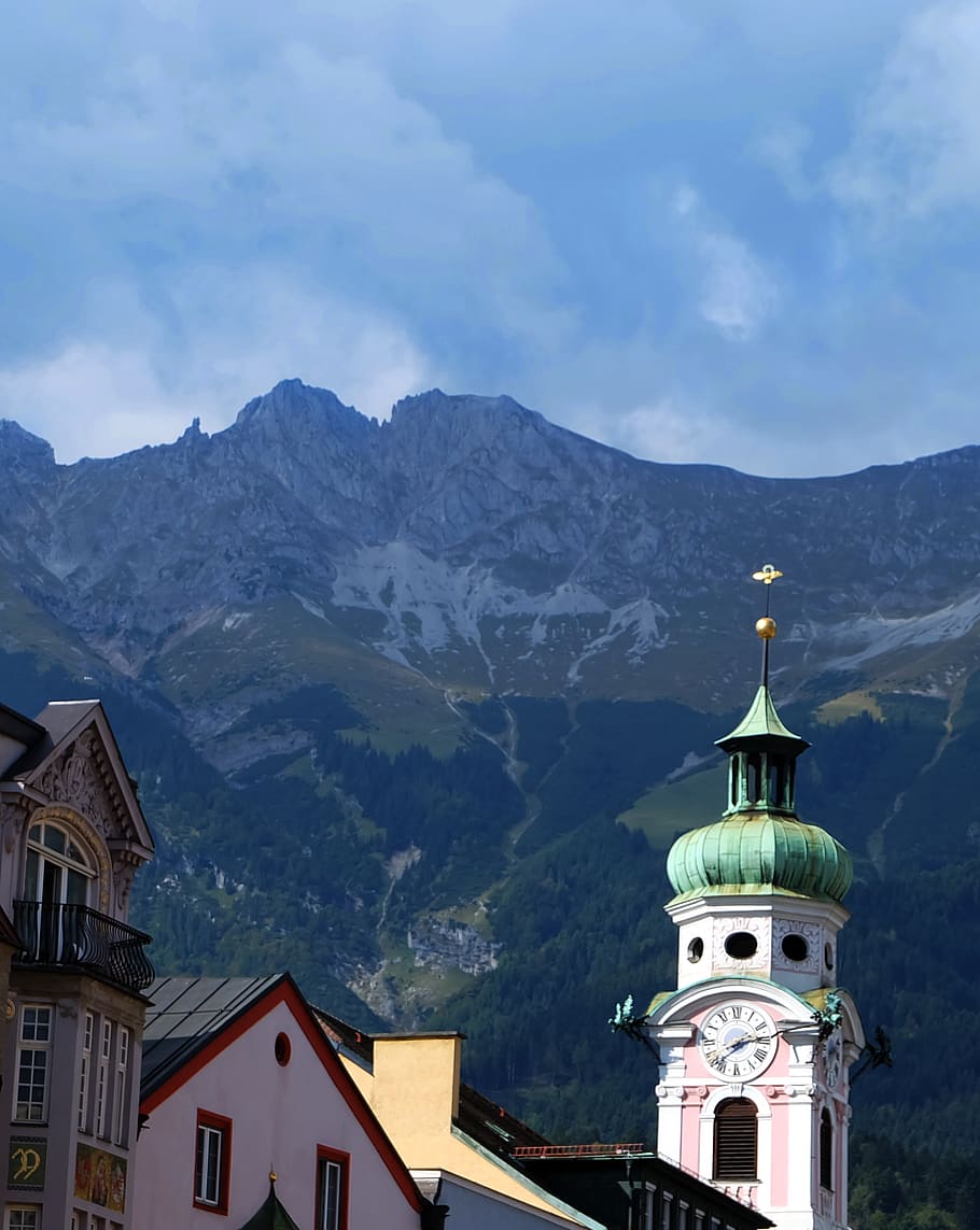 Photo Alps Austria Innsbruck Roof mountain Clouds Cities 5120x3415