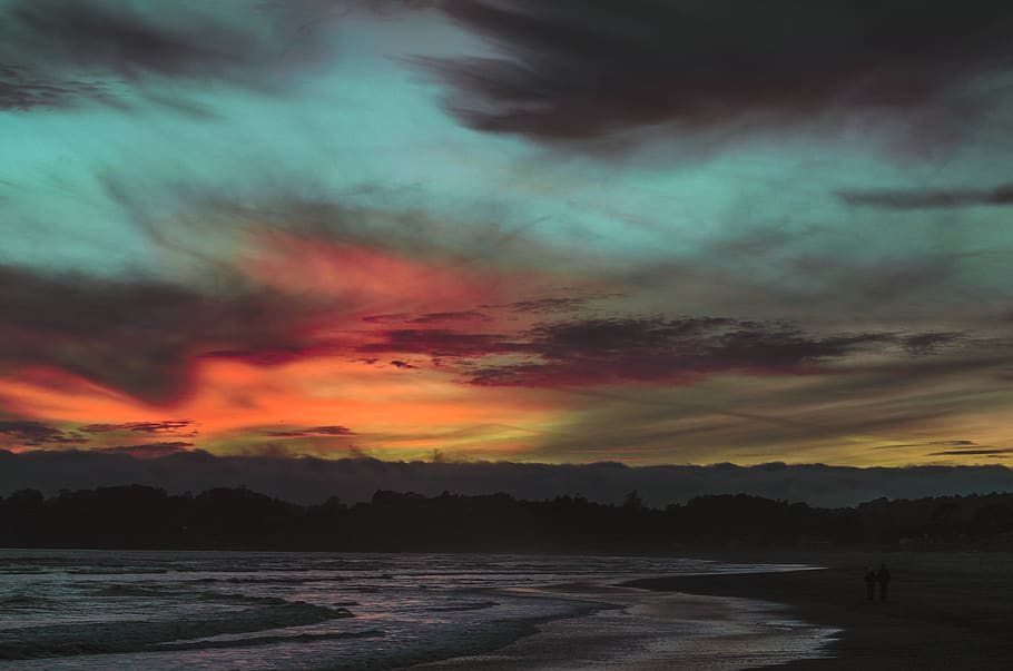 seashore under golden hour, cloud - sky, scenics - nature, sunset HD wallpaper