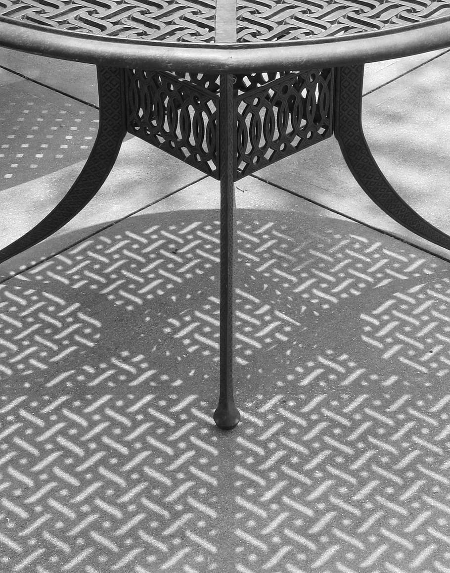 table, shadow, shadows, no people, pattern, metal, absence HD wallpaper
