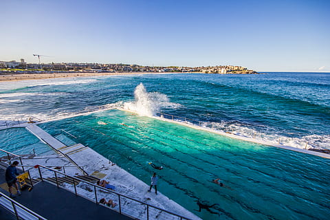 sydney, australia, waves, pool, bondi, swimming, morning, outdoor pool HD wallpaper