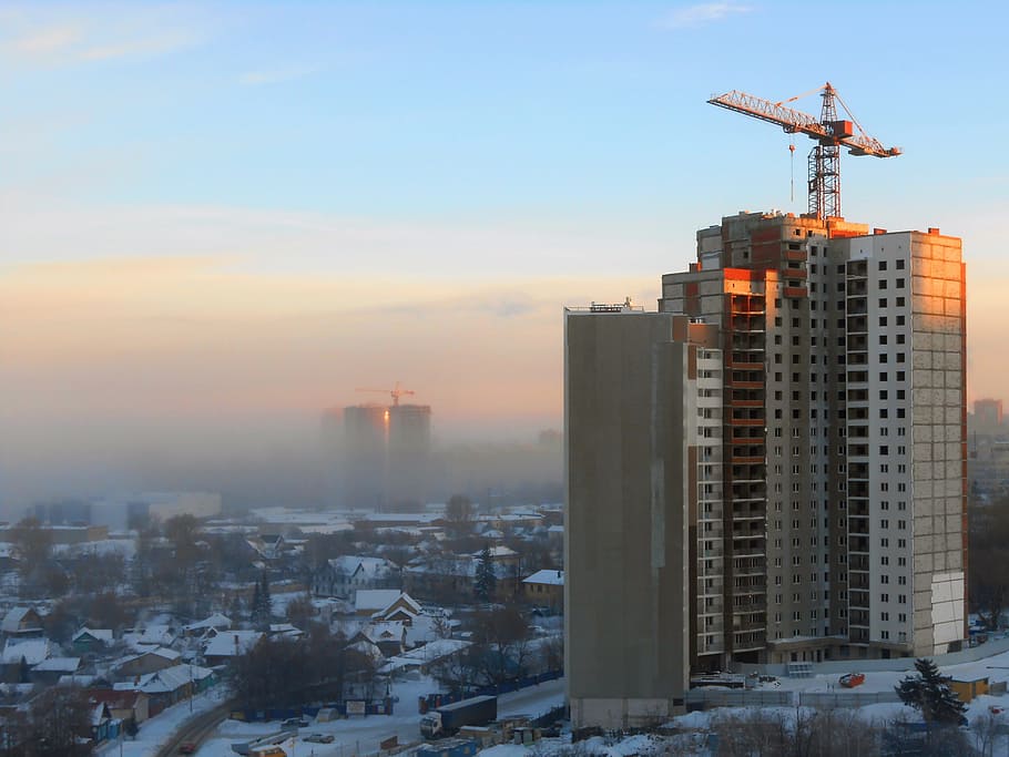 architectures, ufa, fog, block, build, building, cement, concrete HD wallpaper