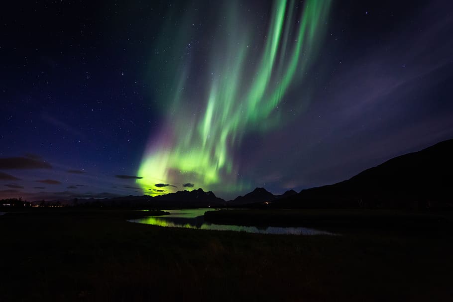aurora lights, nature, outdoors, night, scenery, mountain, wilderness HD wallpaper
