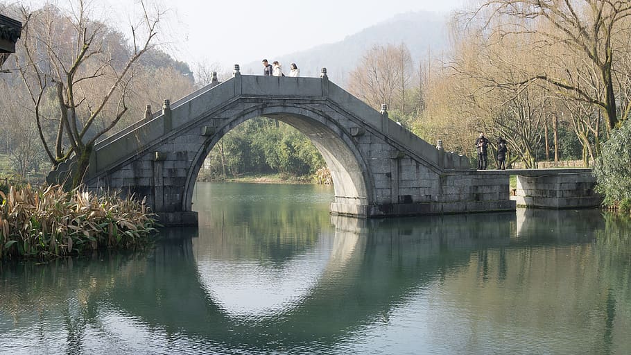 bridge, arch bridge, traditional building, reflection, west lake HD wallpaper