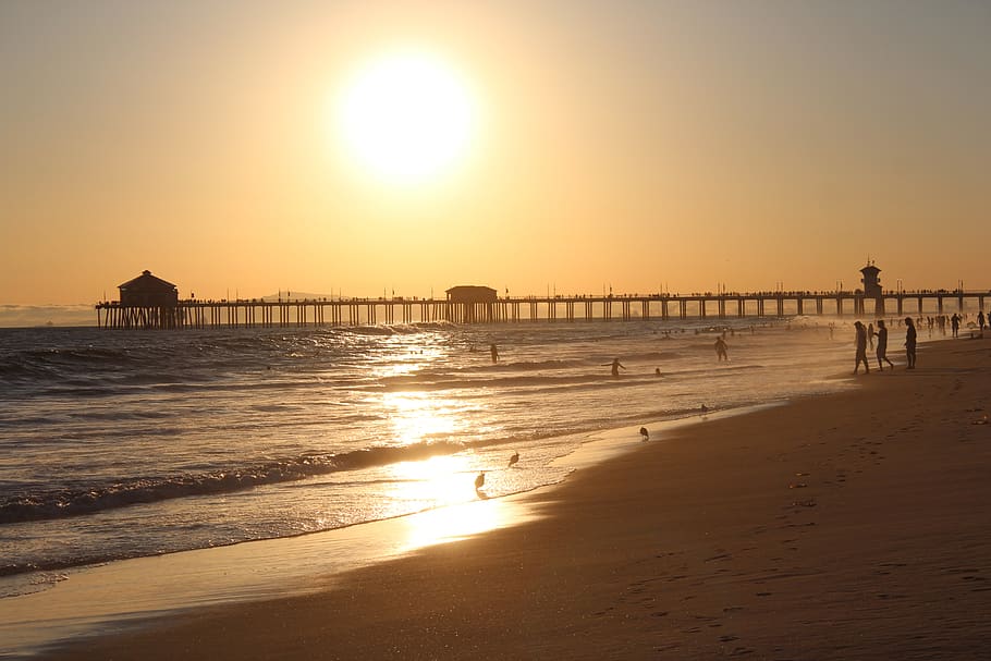 sunset, water, tide, ocean, sea, waves, nature, beach, coast HD wallpaper