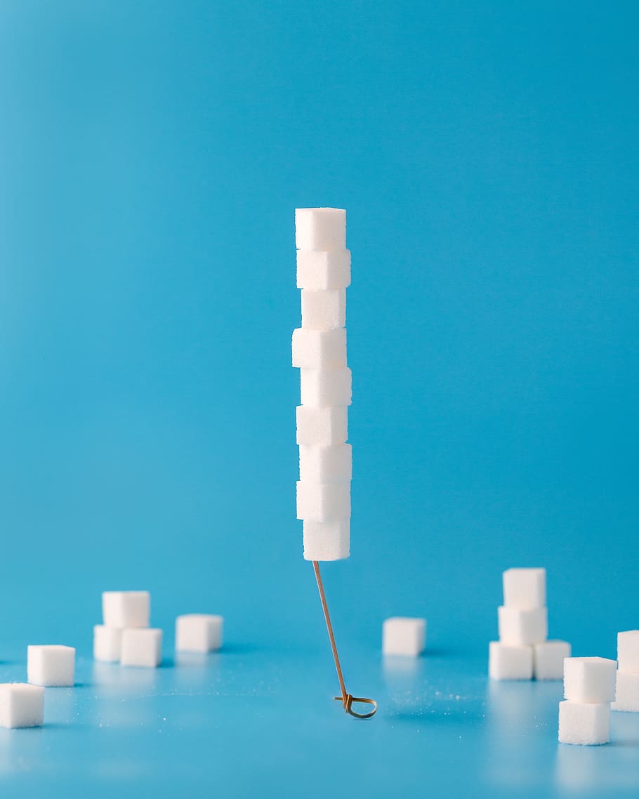 white cubes on blue surface, colored background, studio shot HD wallpaper