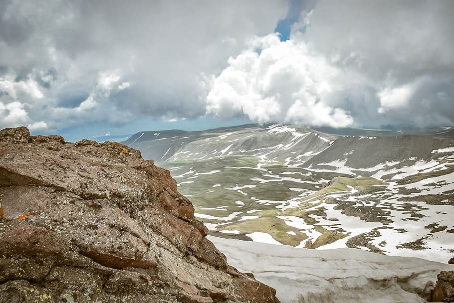 brown rock formation under white clouds, nature, outdoors, mountain HD wallpaper