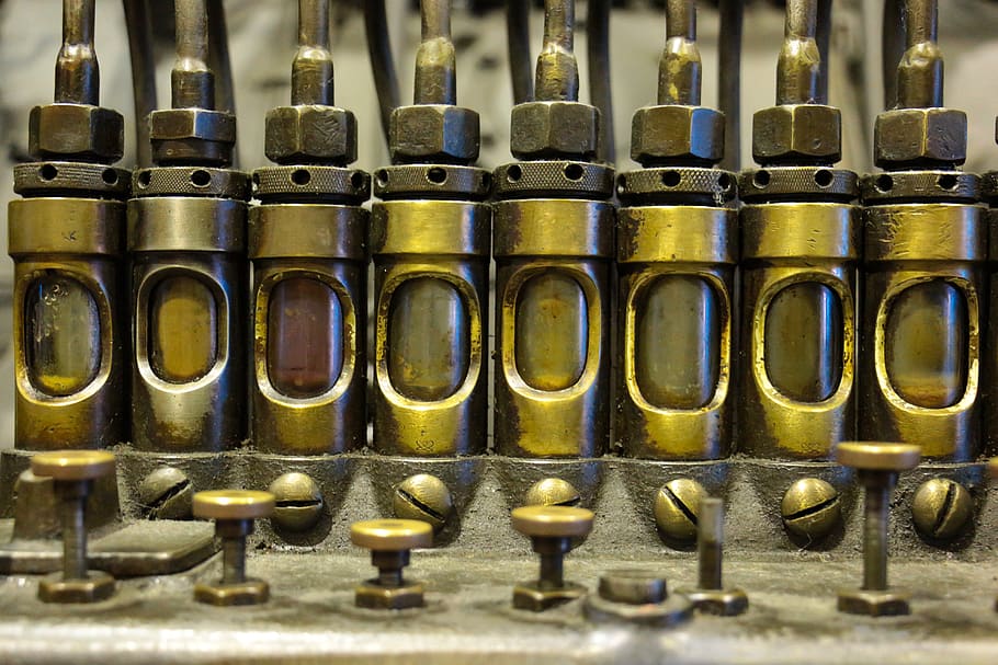 machine part, old, oily, technology, historically, close-up HD wallpaper