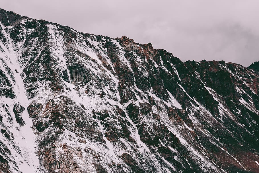 Snowcapped Mountains Under Gray Sky, blue mountains, cold, daylight HD wallpaper